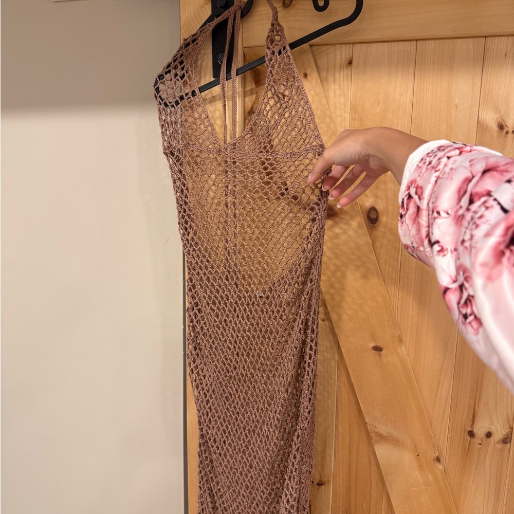 437 Tan Crochet Swim Coverup - Picture 1 of 4